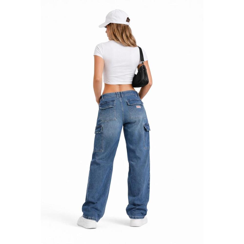 True Religion Denim Cargo Jeans Women’s Size 34 Blue Y2K Streetwear Utility Pant